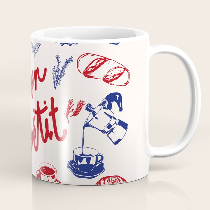 Bon Appetit Seafood and French Bread Handdrawn Gourmet Food Illustration Coffee Mug Gallery Image 1