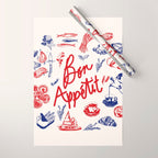 Bon Appetit Seafood and French Bread Handdrawn Gourmet Food Illustration Wrapping Paper Gallery Image 1