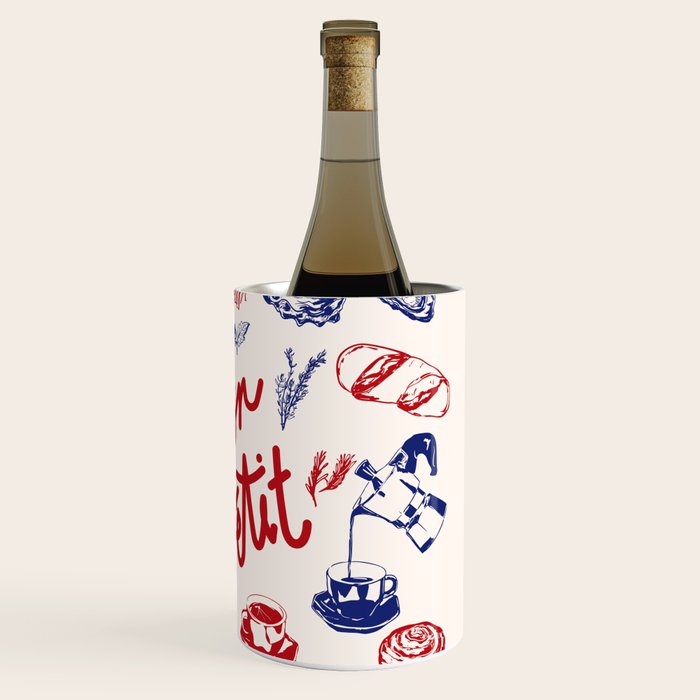 Bon Appetit Seafood and French Bread Handdrawn Gourmet Food Illustration Wine Chiller Gallery Image 3