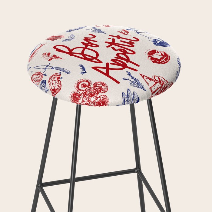 Bon Appetit Seafood and French Bread Handdrawn Gourmet Food Illustration Stool Gallery Image 2