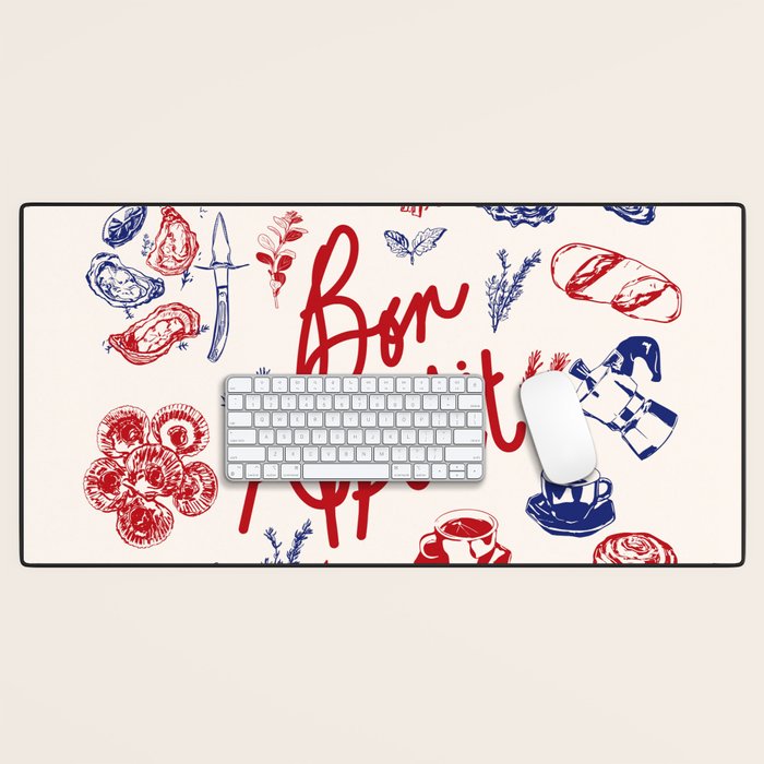 Bon Appetit Seafood and French Bread Handdrawn Gourmet Food Illustration Desk Mat Gallery Image 1