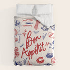 Bon Appetit Seafood and French Bread Handdrawn Gourmet Food Illustration Comforter Gallery Image 6