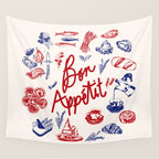 Bon Appetit Seafood and French Bread Handdrawn Gourmet Food Illustration Wall Tapestry Gallery Image 4