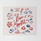 Bon Appetit Seafood and French Bread Handdrawn Gourmet Food Illustration Throw Blanket Gallery Image 2