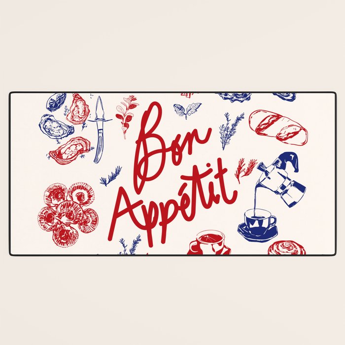 Bon Appetit Seafood and French Bread Handdrawn Gourmet Food Illustration Desk Mat Gallery Image 3