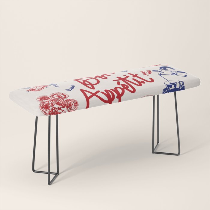 Bon Appetit Seafood and French Bread Handdrawn Gourmet Food Illustration Bench Gallery Image 1
