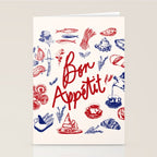 Bon Appetit Seafood and French Bread Handdrawn Gourmet Food Illustration Stationery Card Gallery Image 2