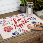 Bon Appetit Seafood and French Bread Handdrawn Gourmet Food Illustration Outdoor Rug Gallery Image 2