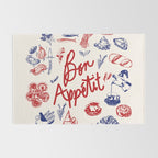 Bon Appetit Seafood and French Bread Handdrawn Gourmet Food Illustration Rug Gallery Image 2