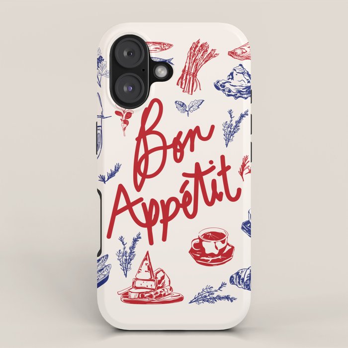 Bon Appetit Seafood and French Bread Handdrawn Gourmet Food Illustration iPhone Case Gallery Image 1