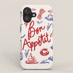 Bon Appetit Seafood and French Bread Handdrawn Gourmet Food Illustration iPhone Case Gallery Image 1
