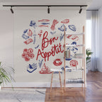 Bon Appetit Seafood and French Bread Handdrawn Gourmet Food Illustration Wall Mural Gallery Image 1