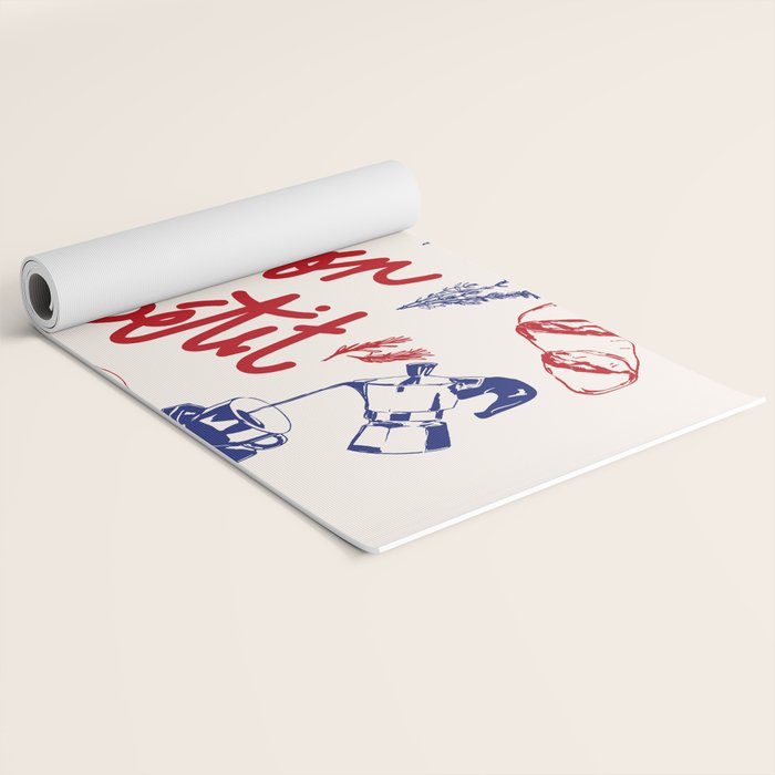 Bon Appetit Seafood and French Bread Handdrawn Gourmet Food Illustration Yoga Mat Gallery Image 2