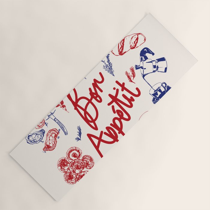 Bon Appetit Seafood and French Bread Handdrawn Gourmet Food Illustration Yoga Mat Gallery Image 1