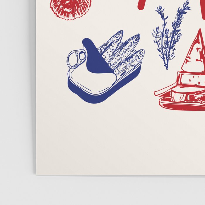 Bon Appetit Seafood and French Bread Handdrawn Gourmet Food Illustration Poster Gallery Image 3
