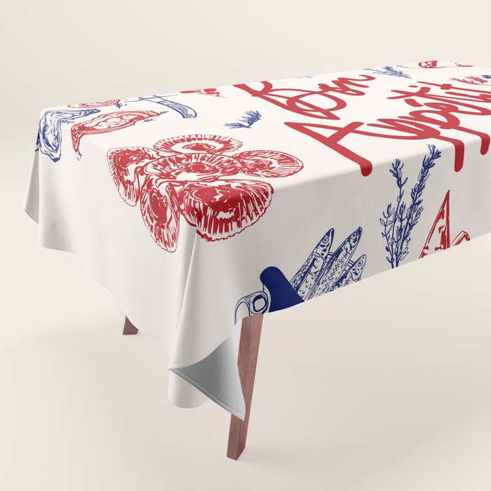 Bon Appetit Seafood and French Bread Handdrawn Gourmet Food Illustration Tablecloth Gallery Image 1