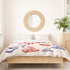 Bon Appetit Seafood and French Bread Handdrawn Gourmet Food Illustration Duvet Cover Gallery Image 3