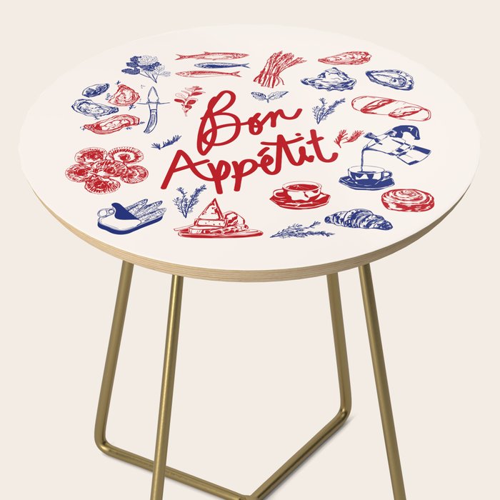 Bon Appetit Seafood and French Bread Handdrawn Gourmet Food Illustration Side Table Gallery Image 2