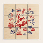 Bon Appetit Seafood and French Bread Handdrawn Gourmet Food Illustration Wood Wall Art Gallery Image 1
