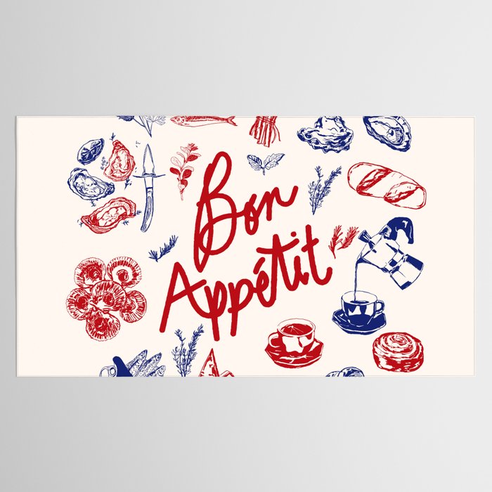 Bon Appetit Seafood and French Bread Handdrawn Gourmet Food Illustration Tablecloth Gallery Image 2
