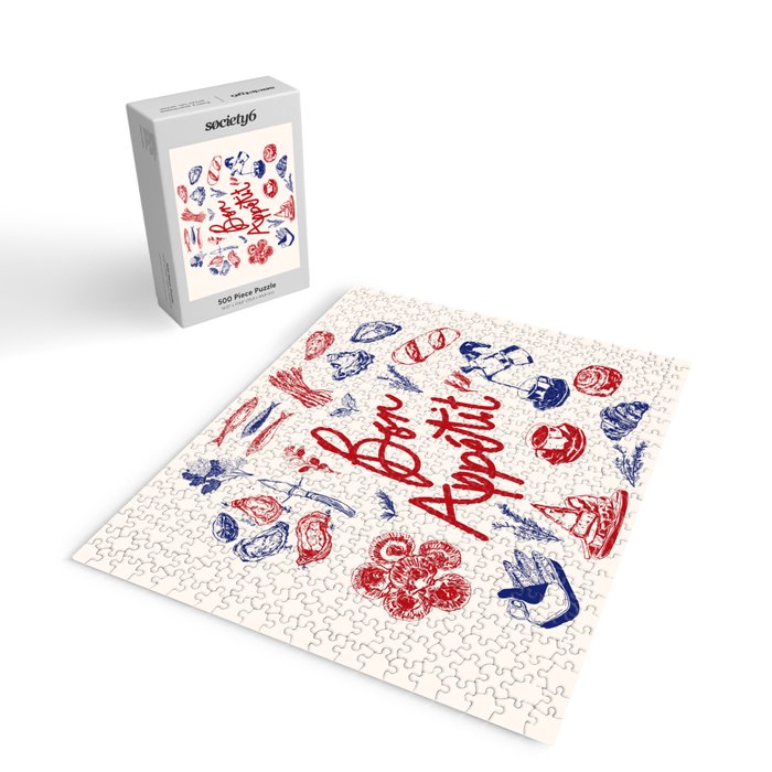 Bon Appetit Seafood and French Bread Handdrawn Gourmet Food Illustration Jigsaw Puzzle Gallery Image 2