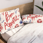 Bon Appetit Seafood and French Bread Handdrawn Gourmet Food Illustration Pillow Sham Gallery Image 2