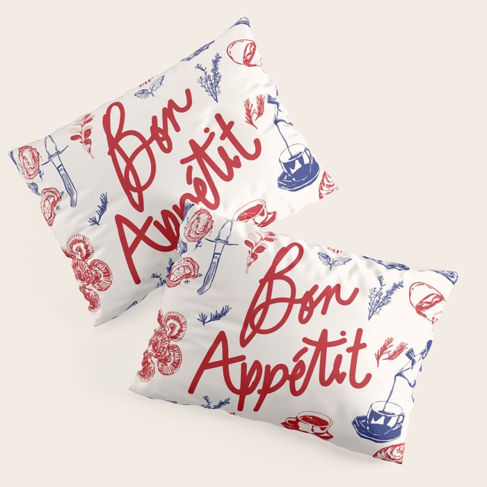 Bon Appetit Seafood and French Bread Handdrawn Gourmet Food Illustration Pillow Sham Gallery Image 3