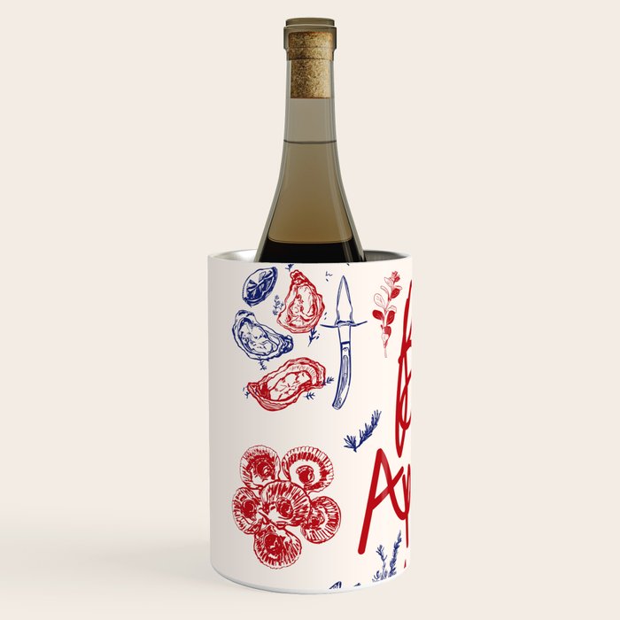 Bon Appetit Seafood and French Bread Handdrawn Gourmet Food Illustration Wine Chiller Gallery Image 2
