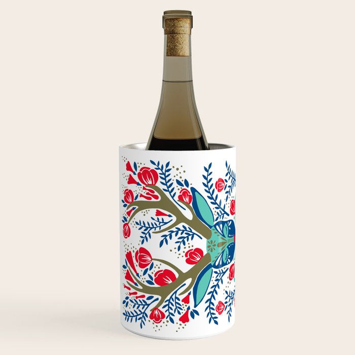 Floral Antlers - Red & Navy Wine Chiller Gallery Image 2
