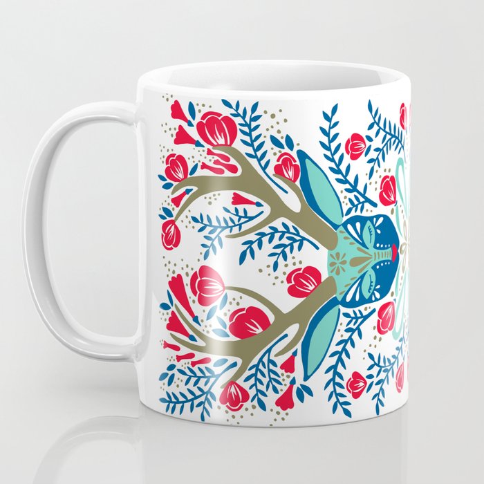 Floral Antlers - Red & Navy Coffee Mug Gallery Image 3