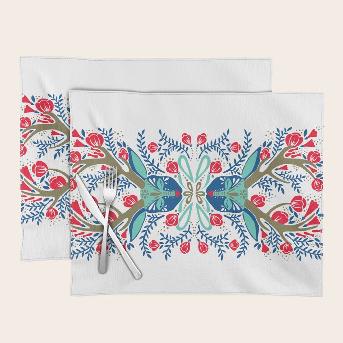 Floral Antlers - Red & Navy Placemat Gallery Image 1