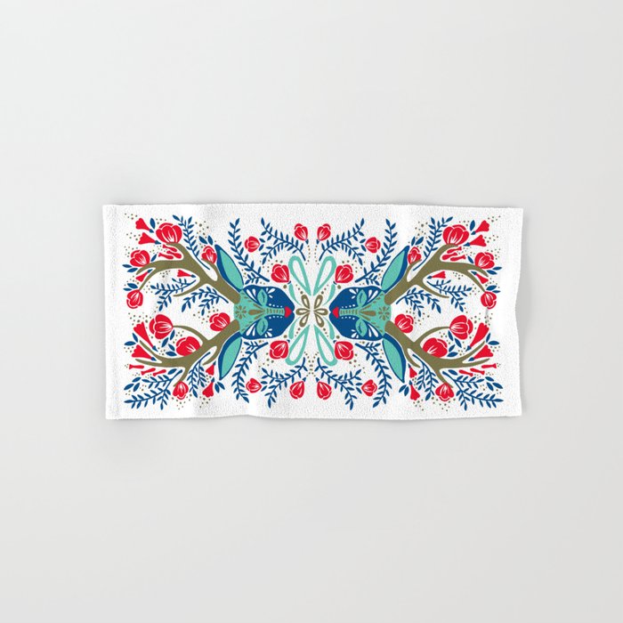 Floral Antlers - Red & Navy Bath Towel Gallery Image 1
