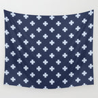 Pale Blue Swiss Cross Pattern on Navy Blue background Wall Tapestry Gallery Image 4