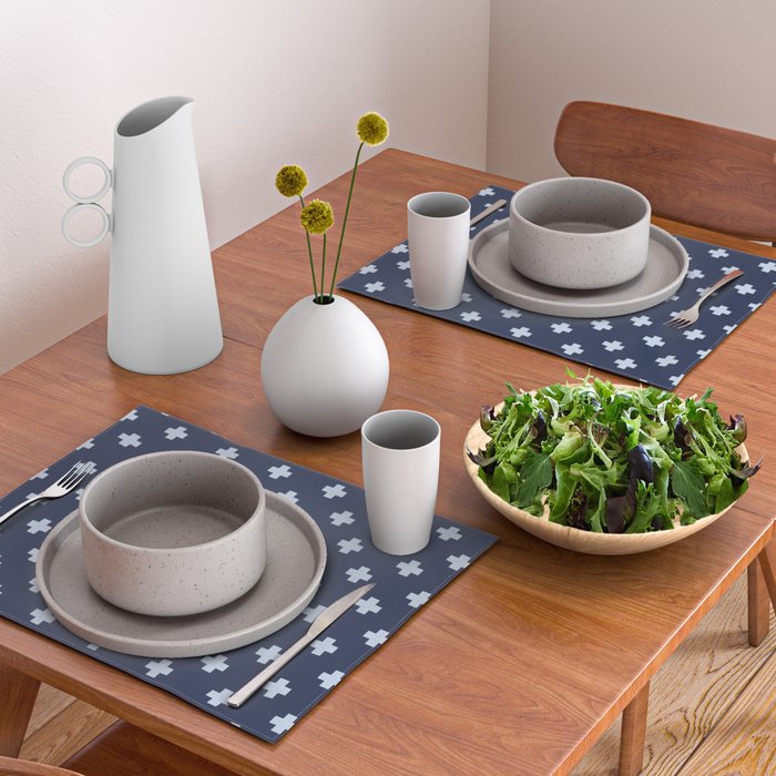 Pale Blue Swiss Cross Pattern on Navy Blue background Placemat Gallery Image 2