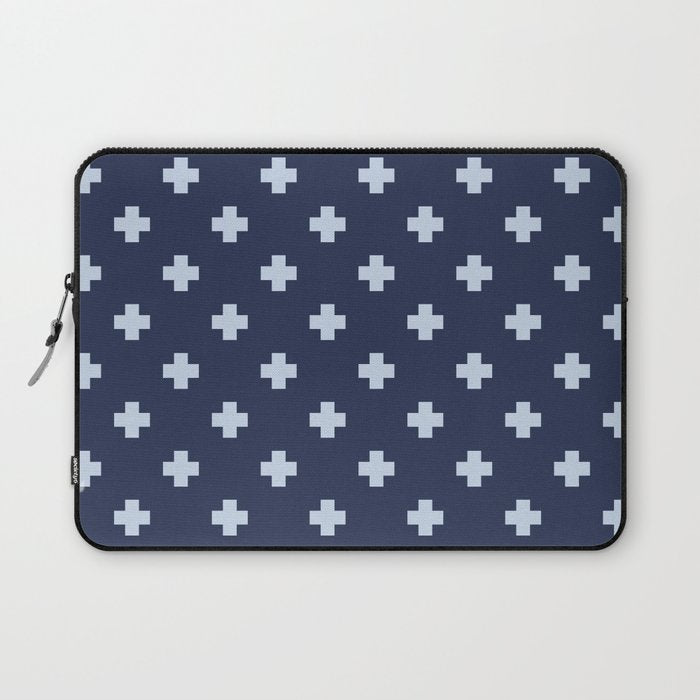 Pale Blue Swiss Cross Pattern on Navy Blue background Laptop Sleeve Gallery Image 1