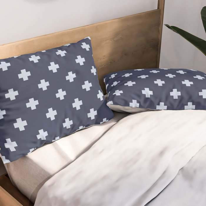 Pale Blue Swiss Cross Pattern on Navy Blue background Pillow Sham Gallery Image 2