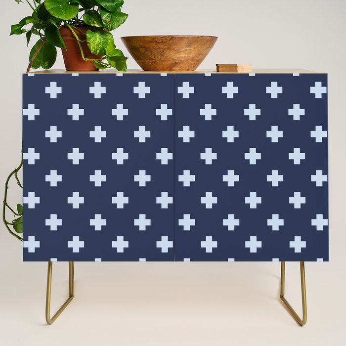 Pale Blue Swiss Cross Pattern on Navy Blue background Credenza Gallery Image 1