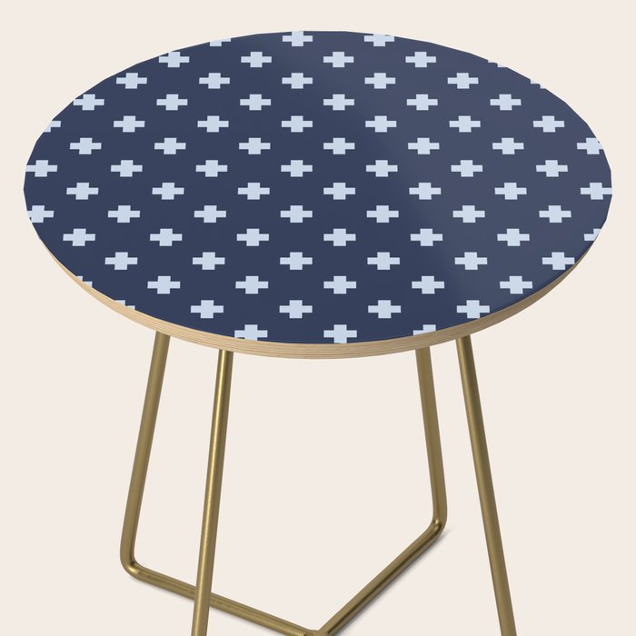 Pale Blue Swiss Cross Pattern on Navy Blue background Side Table Gallery Image 2