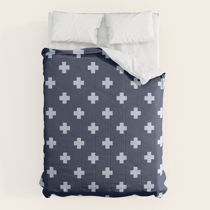 Pale Blue Swiss Cross Pattern on Navy Blue background Comforter Gallery Image 1