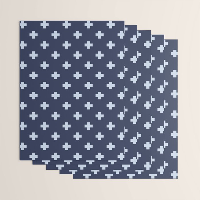 Pale Blue Swiss Cross Pattern on Navy Blue background Wrapping Paper Gallery Image 3