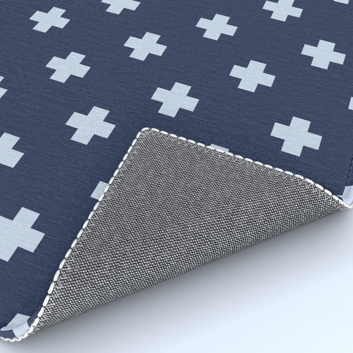 Pale Blue Swiss Cross Pattern on Navy Blue background Rug Gallery Image 4