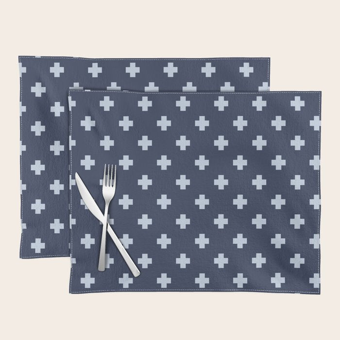 Pale Blue Swiss Cross Pattern on Navy Blue background Placemat Gallery Image 1
