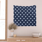 Pale Blue Swiss Cross Pattern on Navy Blue background Wall Tapestry Gallery Image 2