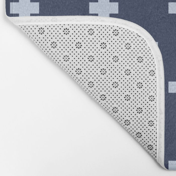 Pale Blue Swiss Cross Pattern on Navy Blue background Bath Mat Gallery Image 2