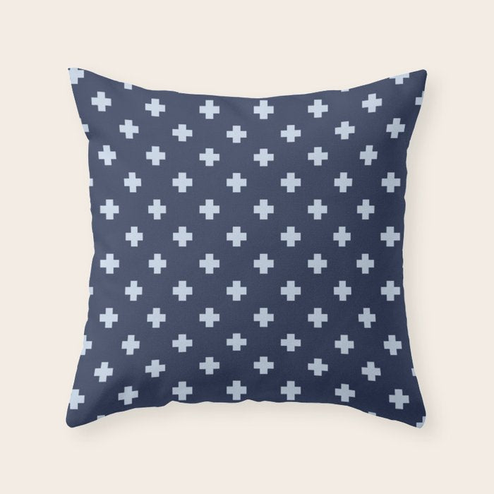 Pale Blue Swiss Cross Pattern on Navy Blue background Throw Pillow Gallery Image 6