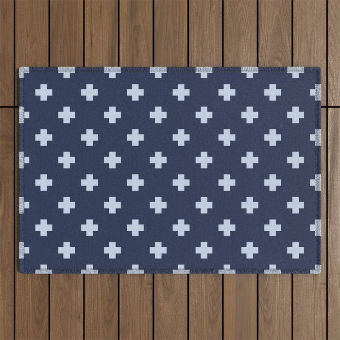 Pale Blue Swiss Cross Pattern on Navy Blue background Outdoor Rug Gallery Image 1