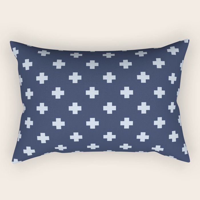 Pale Blue Swiss Cross Pattern on Navy Blue background Rectangular Pillow Gallery Image 1