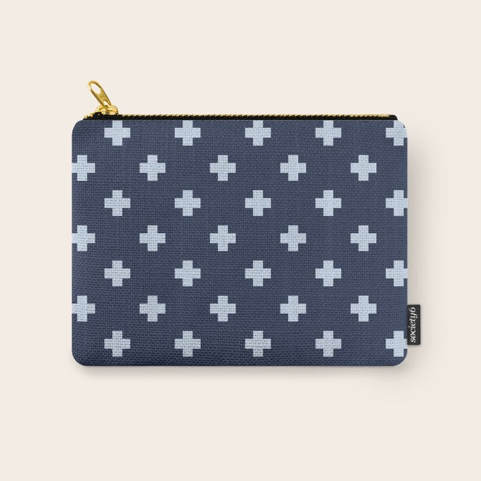 Pale Blue Swiss Cross Pattern on Navy Blue background Carry All Pouch Gallery Image 1