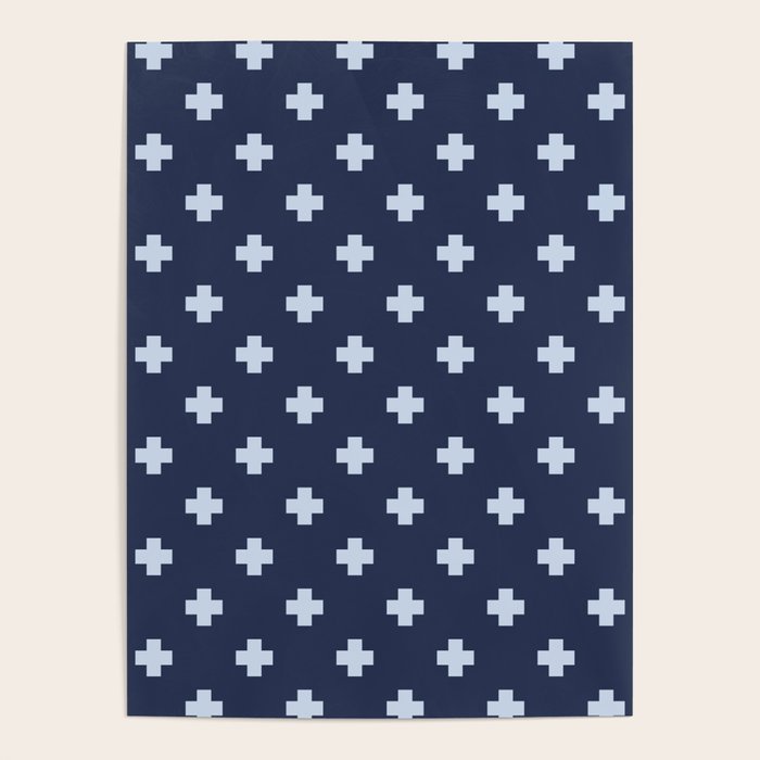 Pale Blue Swiss Cross Pattern on Navy Blue background Poster Gallery Image 4