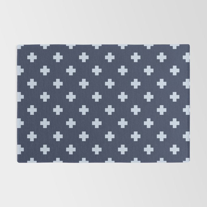 Pale Blue Swiss Cross Pattern on Navy Blue background Rug Gallery Image 2